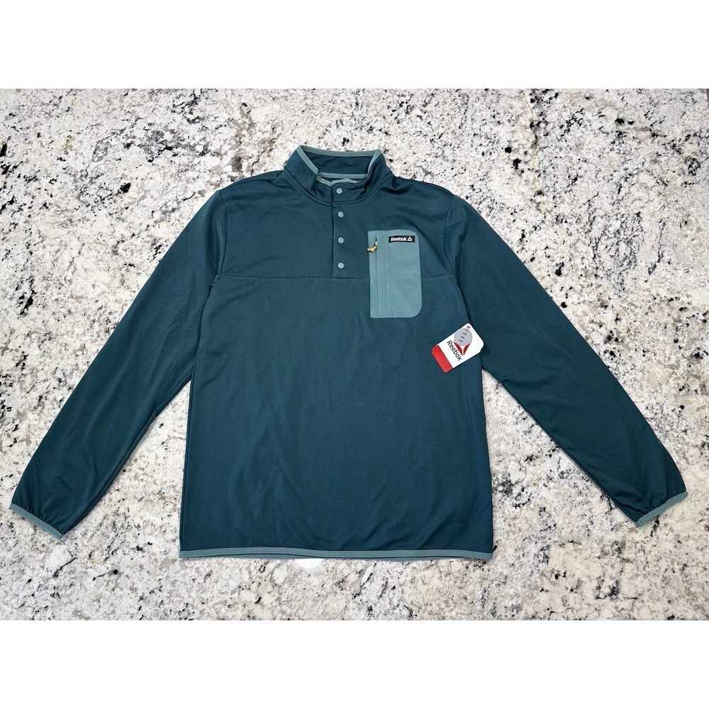 Reebok Men's Freedom‎ Mock Neck Snap Pullover Sea Moss Medium